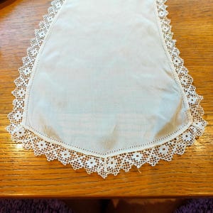1800s French antique lace jabot or modesty with filet lace edge. 7 1/2" x 9"