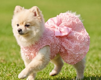 Conjunto de princesa rosa para cachorros / Ropa de verano floral para mascotas / Disfraz de fiesta para mascotas pequeñas