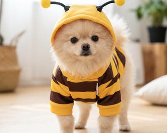 Striped Bee Dog Hoodie with Antennae | Small Pet Halloween Costume Cosplay