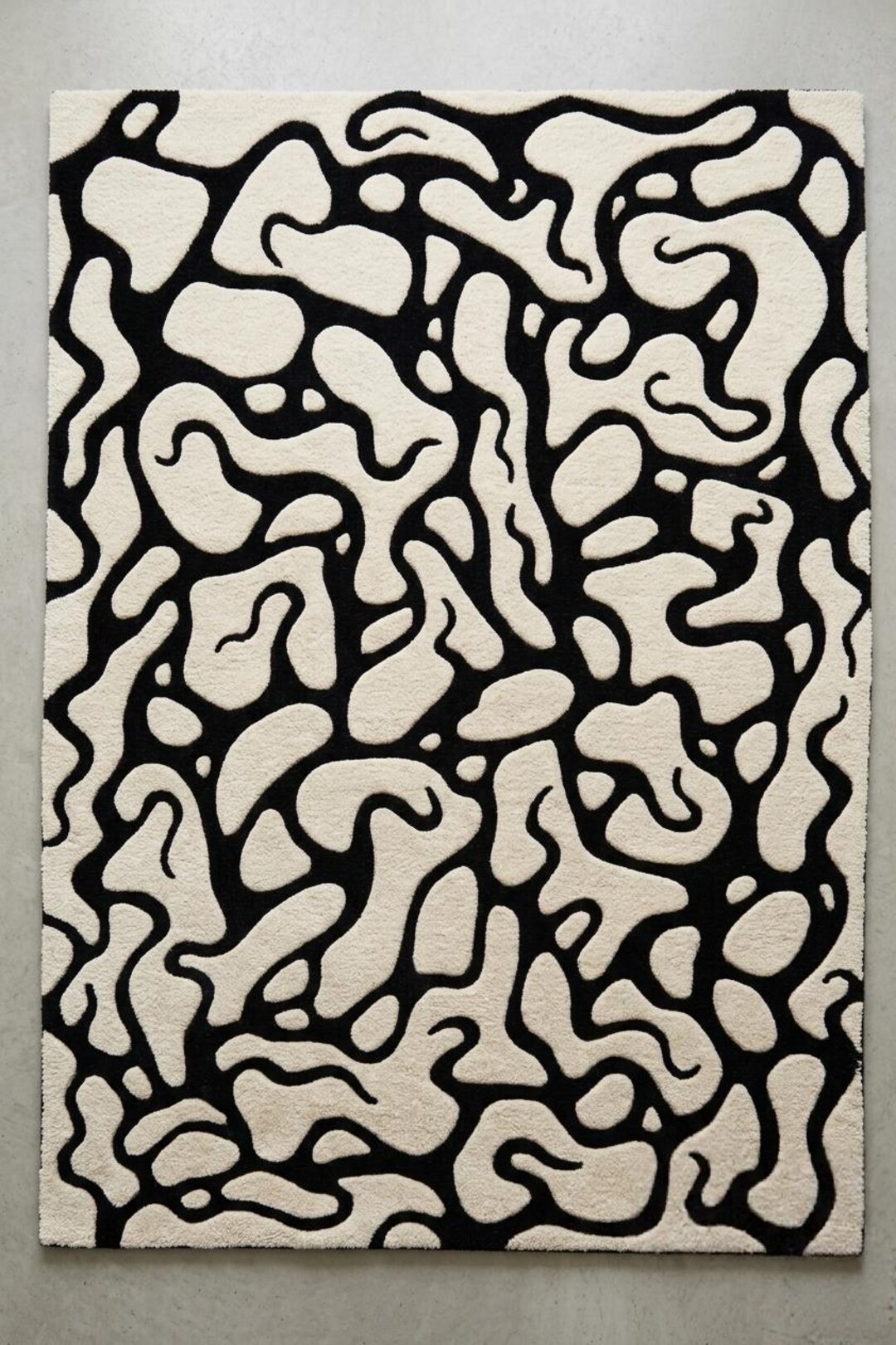 Hand-tufted Wool Abstract Rug, Modern Black Ivory Organic Pattern ...
