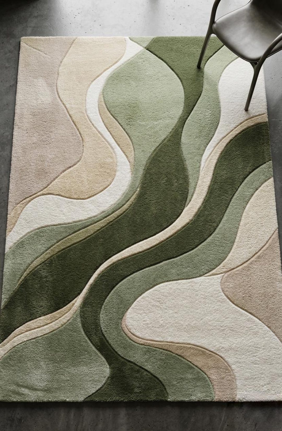 Hand-tufted Wool Rug, Organic Wave Design, Sage Olive Beige Carpet - Etsy