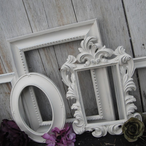 Reserved - One 5x7 - Distressed Vintage Style PICTURE FRAMES - Heirloom White - Shabby Chic Wedding - w/ Glass N Backing