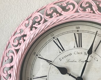 Shabby Chic WALL CLOCK in Pink or Any Color - Ornate - Home Decor - Nursery