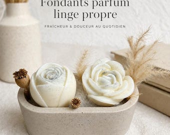 Cialde di cera profumata ai fiori Clean Linen nel loro vaso in Jesmonite