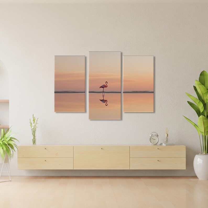 Flamingo Sunset Triptych Print: Minimalist Coastal Wall Art (instant ...