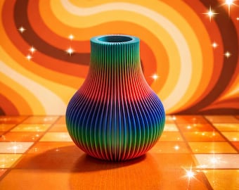 3D Textured Rainbow Vase: Modern Artistic Home Décor Piece
