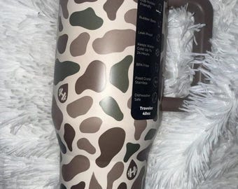 Personalized Engraved HydroJug Tumbler 40oz,Cow Print Espresso Traveler Cup With Handle & Straw