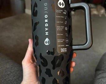 Engraved 40 Oz Stainless Steel Traveler Tumbler Black Leopard Print