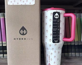 Personalized Engraved HydroJug 32oz White Strawberry Tumbler, Insulated Stainless Steel Straw Cup, Leakproof Travel Mug Gift