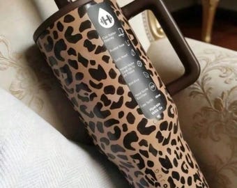 Personalized Engraved HydroJug Traveler Leopard Print Tumbler 40oz, Espresso Brown Insulated Straw Cup, Leakproof Gift Mug