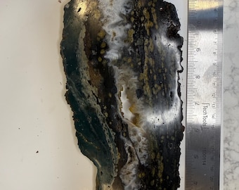 Ocean Jasper Slab: Aqua, Brown, Gold Crystal Geode Slice