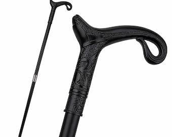 黒の高級杖、湾曲した金属製杖（長さ93cm）、ゴシックコスプレ杖、スチームパンクコスチューム杖、装飾杖ギフト