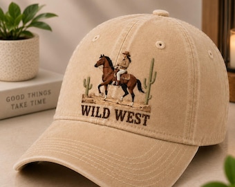 Gorra de béisbol de vaquero del Viejo Oeste, gorra de mezclilla de algodón lavado, gorra unisex con estampado western, gorra vintage ajustable para exteriores, regalo vaquero