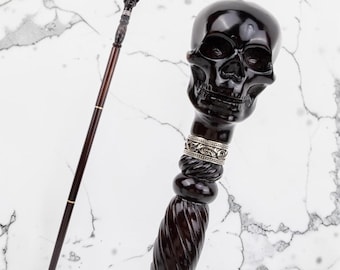 Black Devil Skull Walking Cane, Gothic Wooden Stick 93cm, Halloween Cosplay Cane, Steampunk Costume Staff, Skull Cane Gift