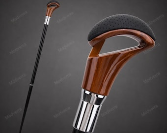 Red Black Leather Walking Cane Silver Handle Elegant Decorative Stick Cosplay Steampunk Costume Gentleman Cane 94cm