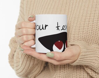 ハートの目がかわいい猫の陶器マグカップ | 光沢のある白いコーヒーカップ