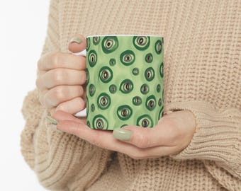 緑の抽象的な円のマグカップ | セラミックコーヒーカップ