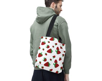 Strawberry Pattern Tote Bag | All-Over Print Fruit Design