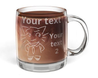 彫刻入り猫コーヒーマグ | ガラスマグ 12.25オンス