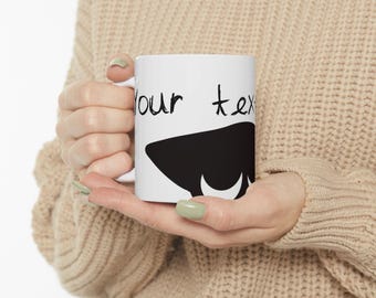 黒猫の顔の陶器マグカップ｜手描き風コーヒーカップ