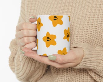 かわいい黄色の星柄マグカップ｜セラミック製コーヒーカップ