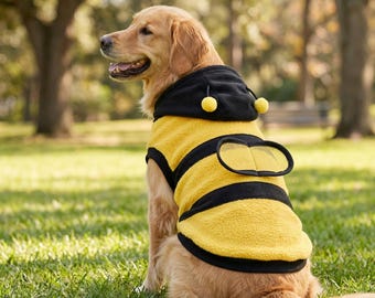 Bumblebee Dog Costume Hoodie, Striped Pet Outfit with Wings, Halloween Apparel