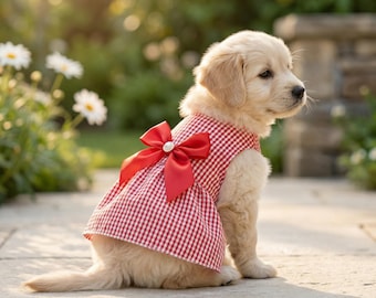 Small Dog Dress with Bow, Lightweight Puppy Outfit, Summer Pet Clothing