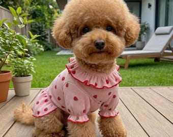 Pink Strawberry Dog Shirt, Small Pet Apparel, Summer Puppy Outfit