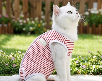 Striped Cat Recovery Suit: Soft Pet Surgery Shirt, Comfortable Full Body Coverage