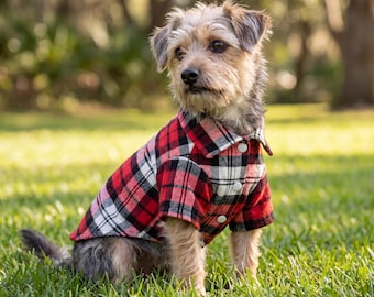 Plaid Flannel Dog Shirt, Cozy Button-Up Pet Apparel, Small Dog Clothes