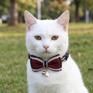 Adjustable Cat Bow Tie Collar with Bell Charm, Nylon Pet Accessory