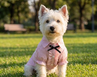 Striped Dog Dress Shirt with Bow Tie, Small Pet Formal Wear, Puppy Photo Apparel