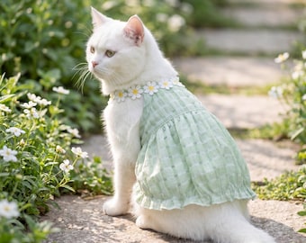Floral Cat Dress, Lightweight Summer Pet Apparel, Kitten Outfit