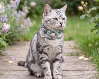 Cotton Flower Cat Collar with Bell, Adjustable Kitten Accessory