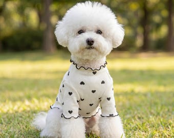 Soft Knit Dog Top with Heart Print – Small Dog Apparel, Puppy Clothes