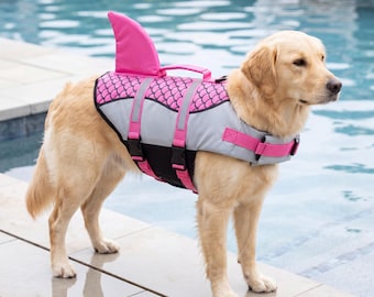 Chaleco salvavidas para perros con diseño de aleta de tiburón, chaleco de natación para mascotas, equipo de flotabilidad ajustable.