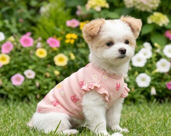 Small Dog Shirt, Breathable Summer Pet Outfit, Pink Bunny Print Apparel