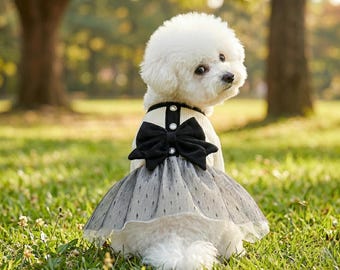Elegant Dog Dress with Bow Small Dog Party Outfit Puppy Skirt Clothes