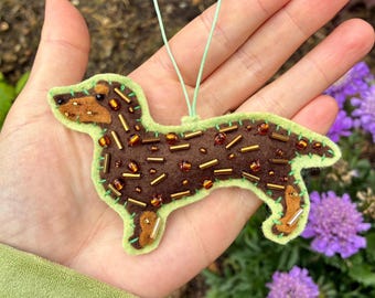 Handmade Felt Dog- Beaded Dachshund Hanging Ornament Gift