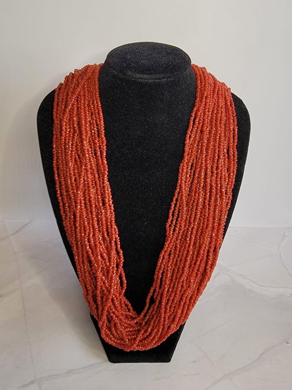Red Multi-Strand Seed Bead Necklace