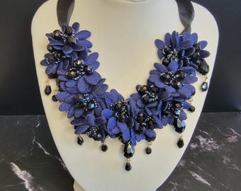 Ann Taylor Navy Floral Statement Necklace
