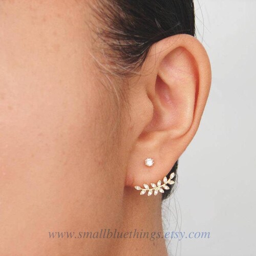 Leaf Ear Jackets Gold Laurel Earrings. Twig Ear Jackets. Gold Etsy