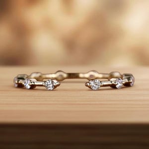 Open Gap Wedding Band Yellow Gold Moissanite Diamond Ring Bubble Floating Stacking Band Cuff Ring Minimalist Bridal Band Promise Ring