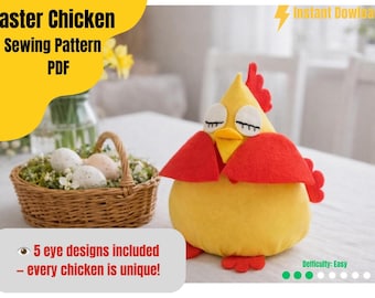 Patrón de costura de gallina de Pascua, gallina de tela ideal para principiantes (descarga digital)