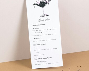 Handgezeichnete Signatur Getränke Schild Vorlage, wunderliche Hochzeit Bar Menü (Digitaler Download)