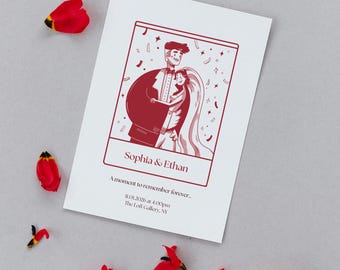 Ruby Muse: Illustrierte Hochzeitseinladung in Rot und Weiß, Handgezeichnete Minimalistische Illustration