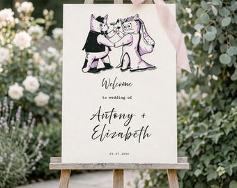 Einzigartige handgezeichnete Hochzeit Willkommensschild Vorlage mit bearbeitbarem Canva Access (Digitaler Download)