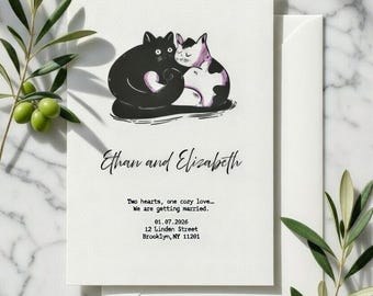 Illustrierte Hochzeitseinladungsvorlage, minimalistische, handgezeichnete Einladung, bearbeitbares Canva-Briefpapier, moderne, wunderliche Einladung