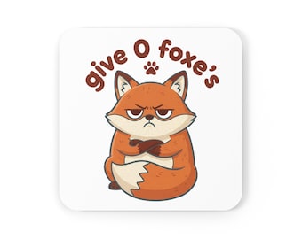Grumpy Fox Coffee Coaster, Vintage Sepia Coffee Shop Vibes, Cork Backing