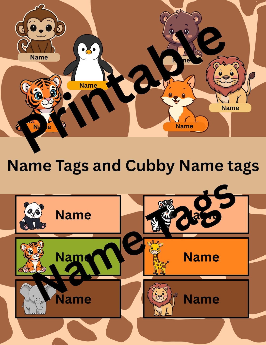 Animal Name Tags for Cubbies, Printable Clip-on Labels - Etsy